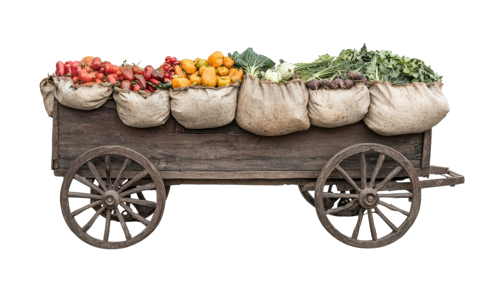 Market Cart Filled with Fresh Vegetables Ideal for Farmers' Markets and Organic Food Promotions. png