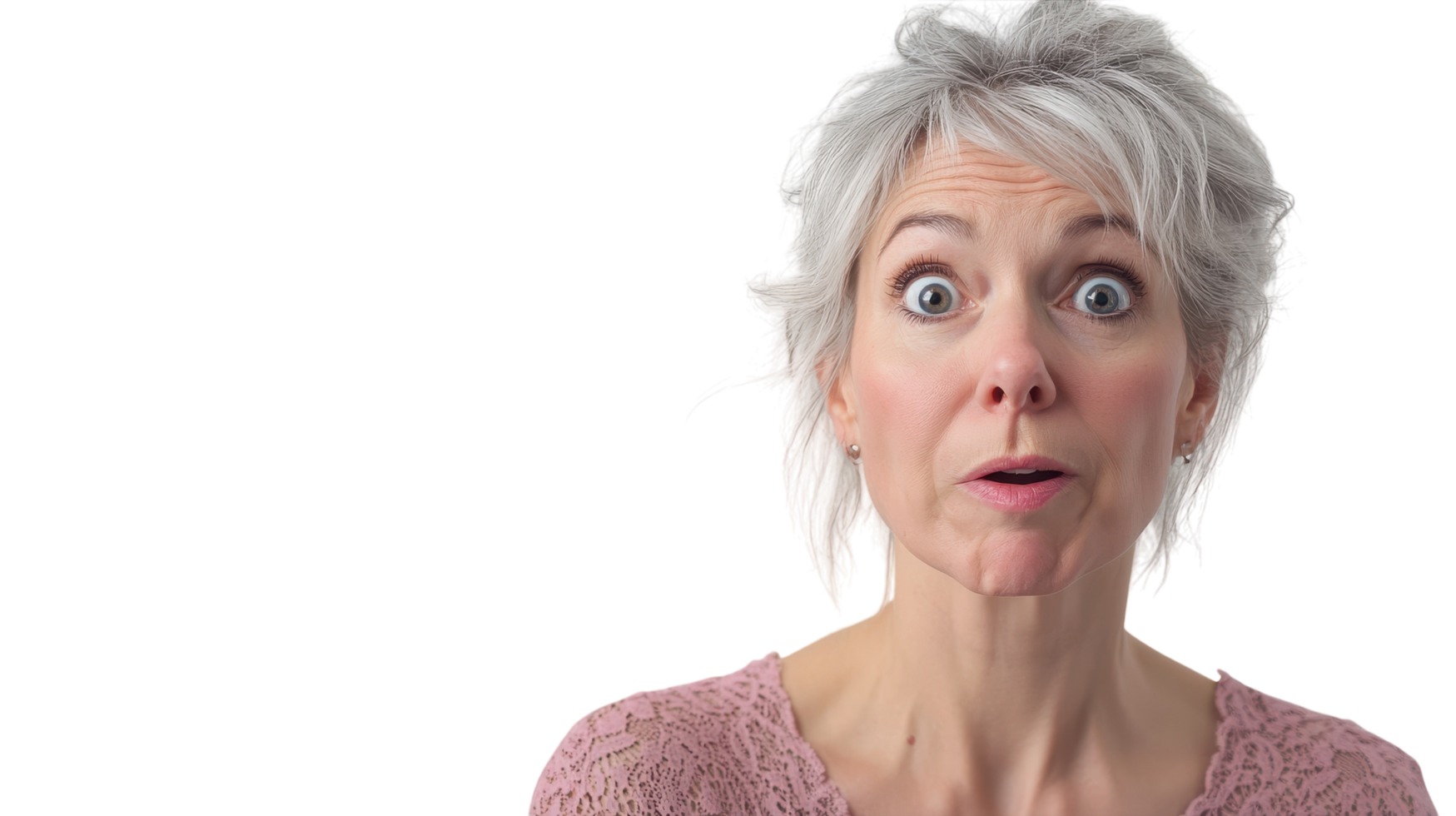 A Mature Woman Expressing Disbelief Through Her Eyes, Capturing Emotions and Reactions for Various Creative Projects. png