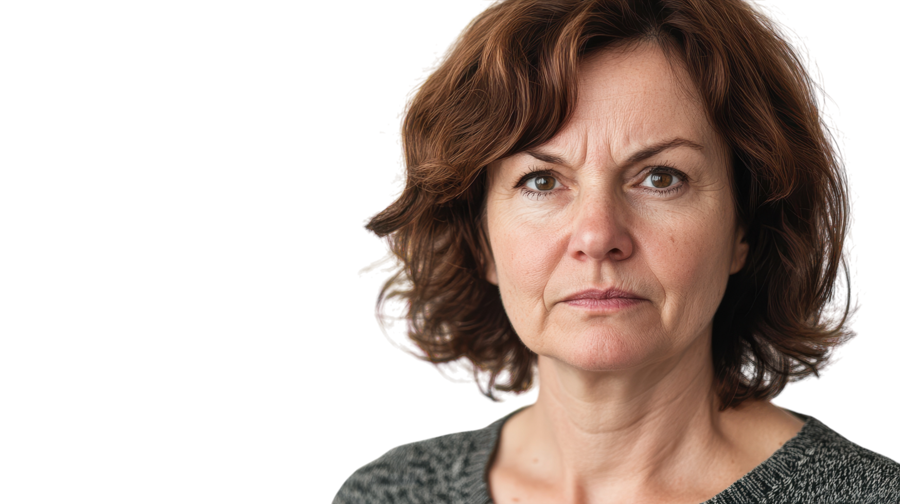 Expressive Middle Aged Woman Raising an Eyebrow for Various Creative Projects and Media Usage. png