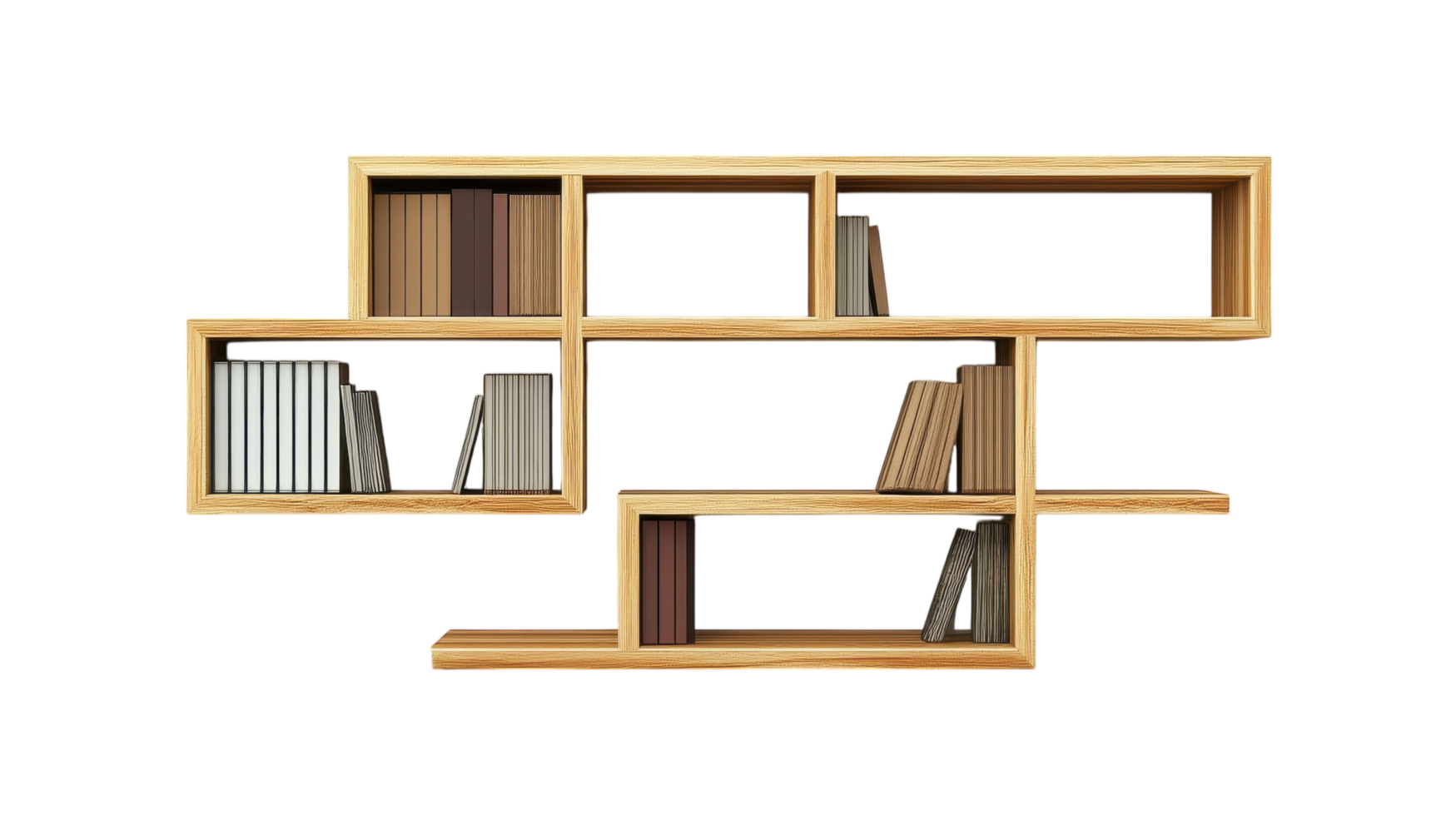 A Minimalistic Bookshelf Perfect for Modern Interior Design and Home Decor, Showcasing an Elegant Display of Books and Decorative Items. png