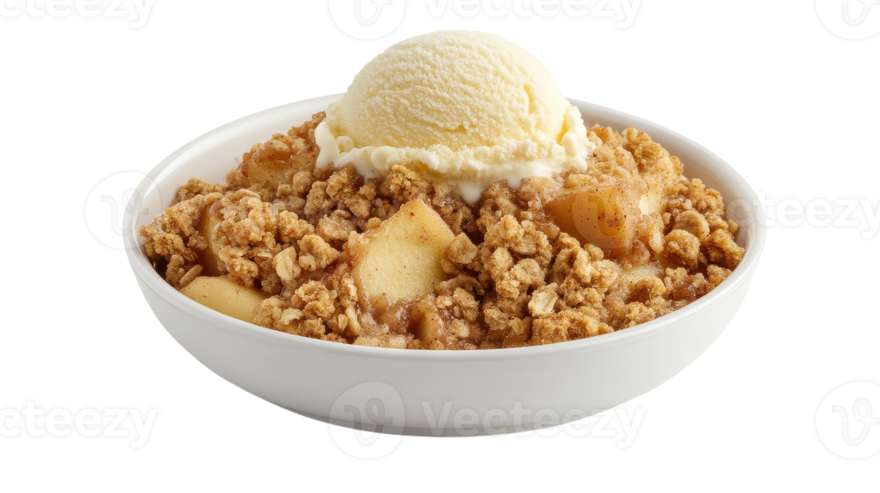 Delicious Apple Crisp Dessert with a Scoop of Creamy Vanilla Ice Cream Perfect for Any Occasion. png
