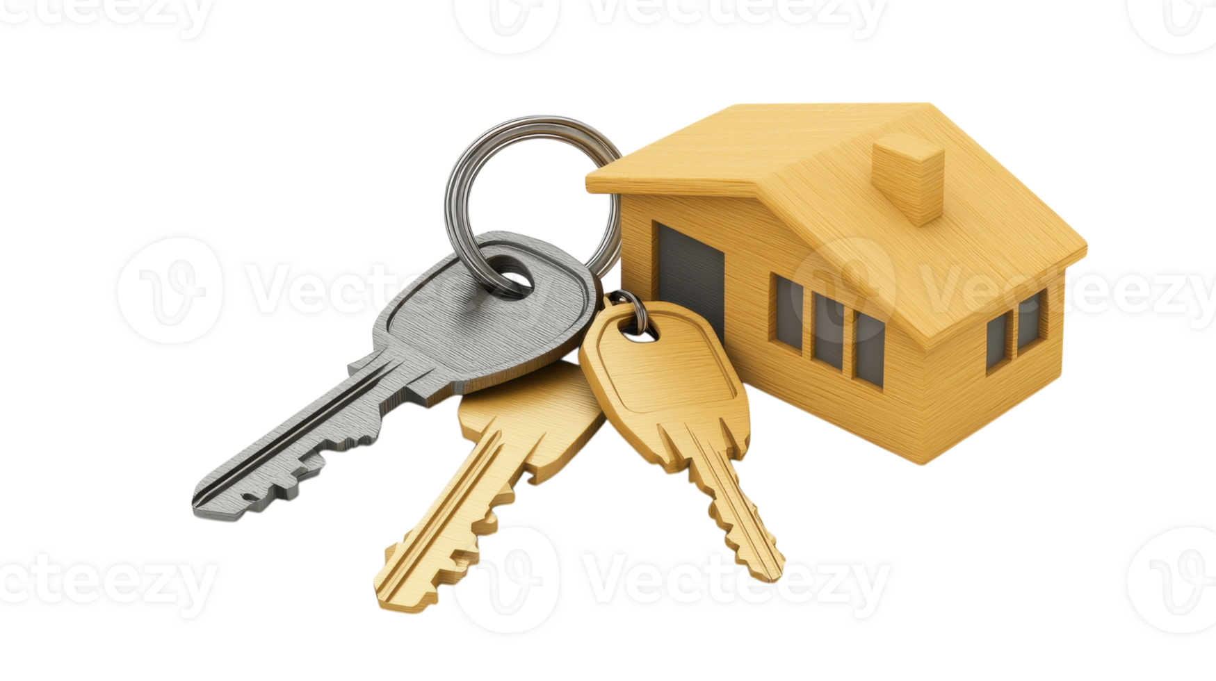A Detailed Close-Up of a Set of Keys on a Keychain Featuring a House Key, Ideal for Real Estate, Home Security, and Lifestyle Visuals. png