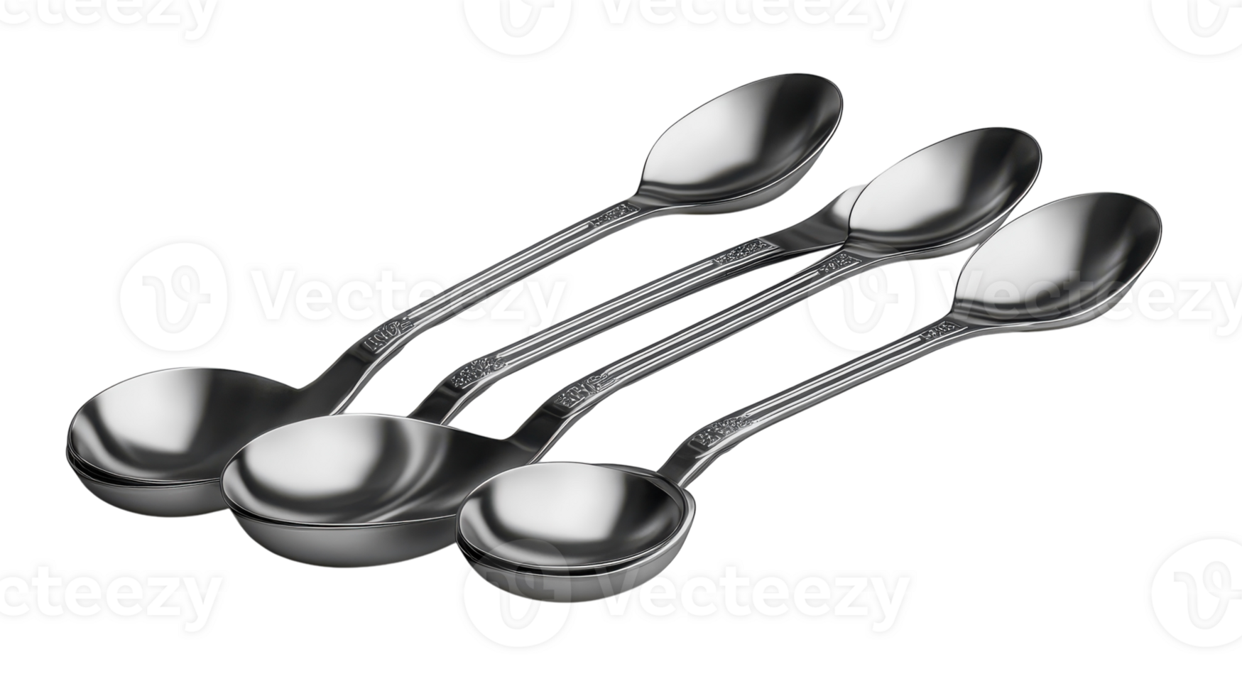 A Detailed View of a Set of Measuring Spoons on a Transparent Background Ideal for Cooking, Baking, and Recipe Presentations. png