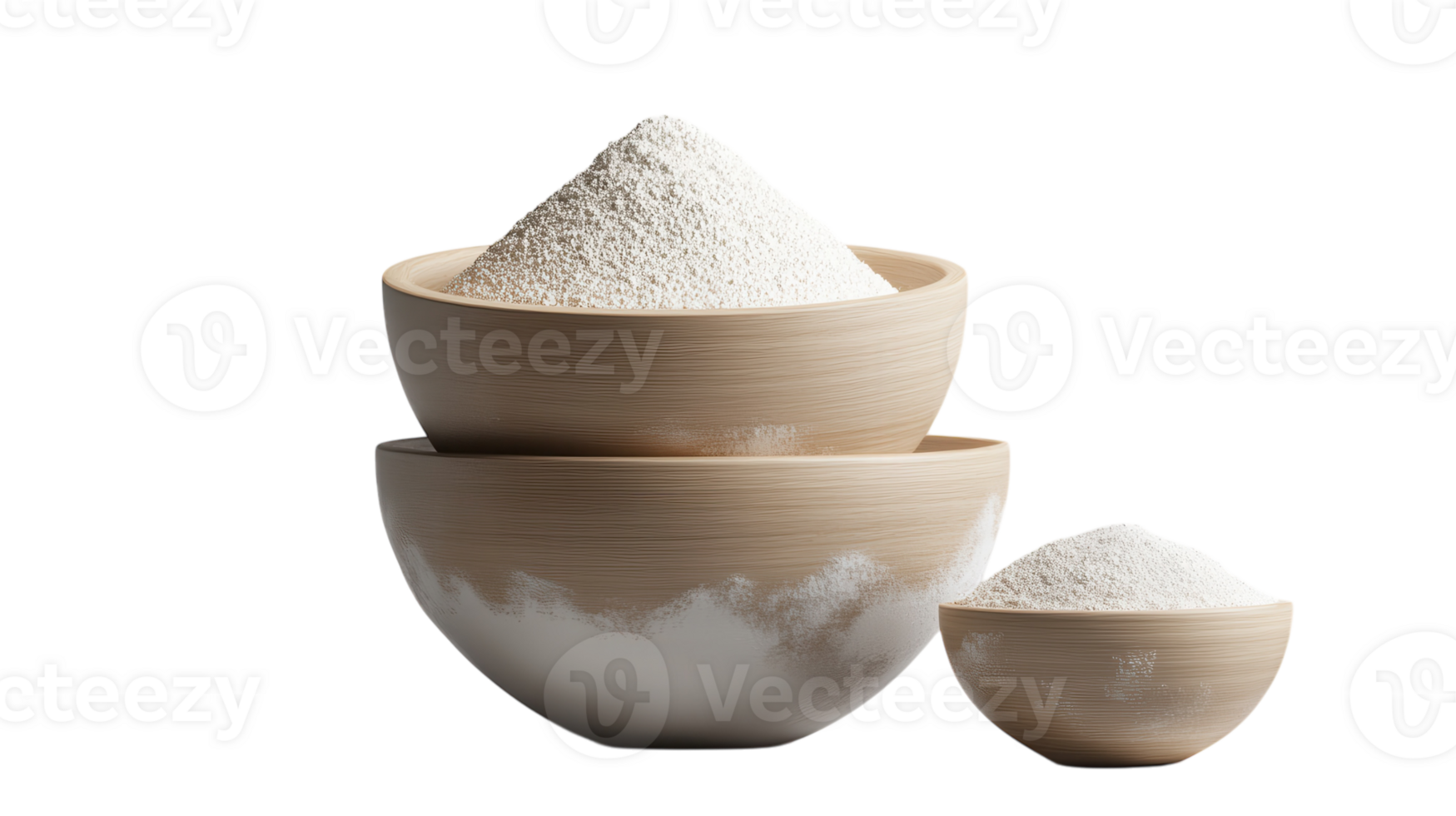 A Charming Set of Nesting Bowls Perfect for Baking and Serving with Flour Spread For Culinary Enthusiasts. png