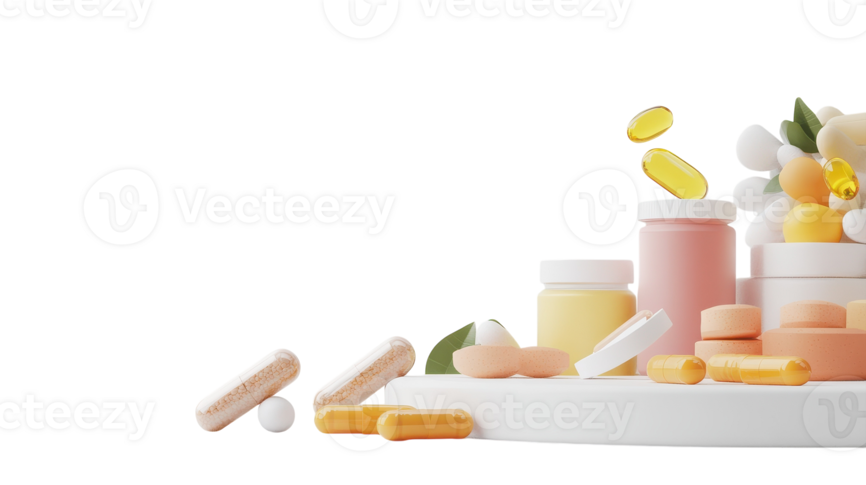 A Comprehensive Collection of Vitamins and Supplements Displayed on a White Background for Health and Wellness Promotion. png