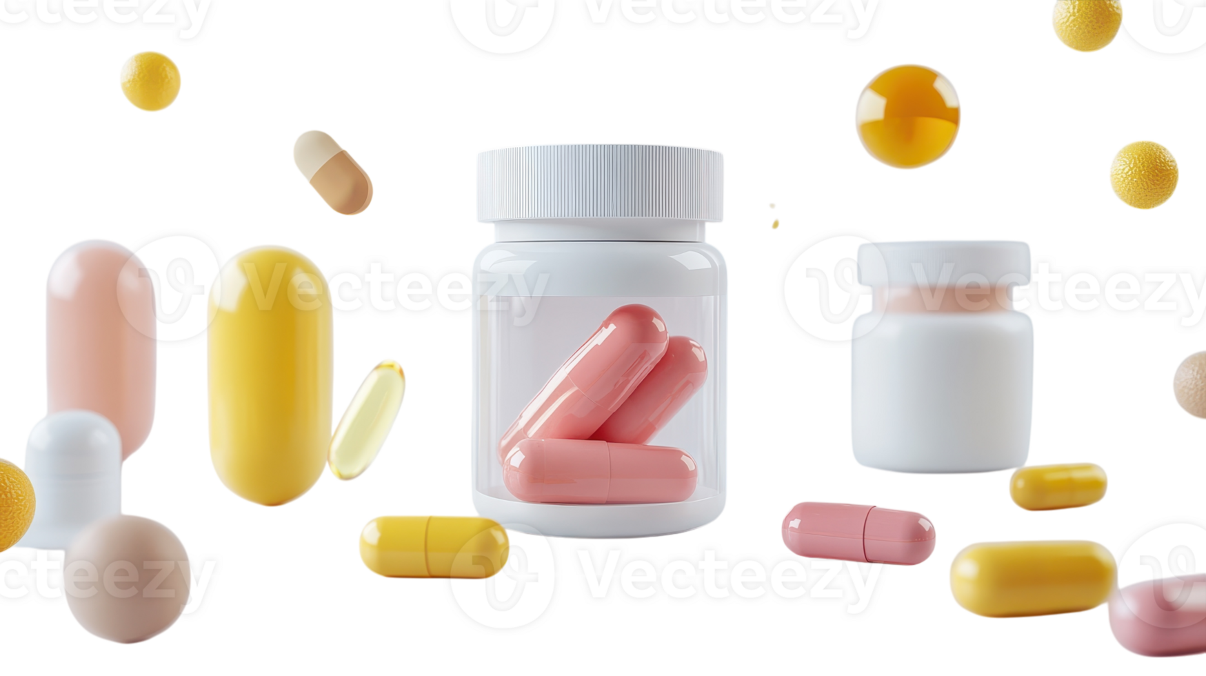 A Comprehensive Collection of Vitamins and Supplements Displayed on a Clean White Background for Health and Wellness Marketing. png