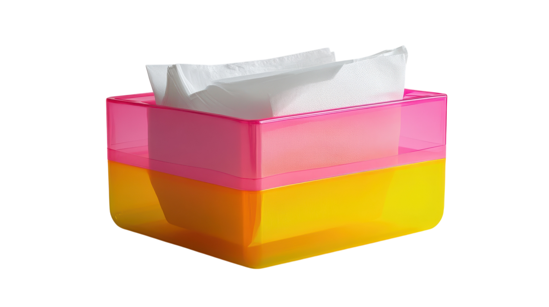 A tissue box with a pink and yellow lid png