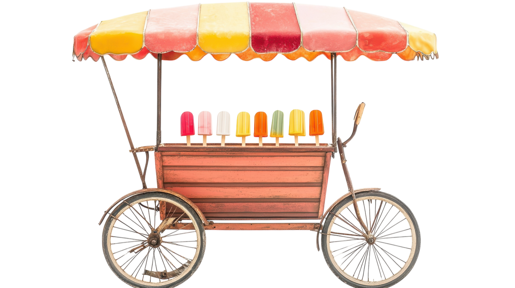 An old fashioned ice cream cart with colorful popsicles png