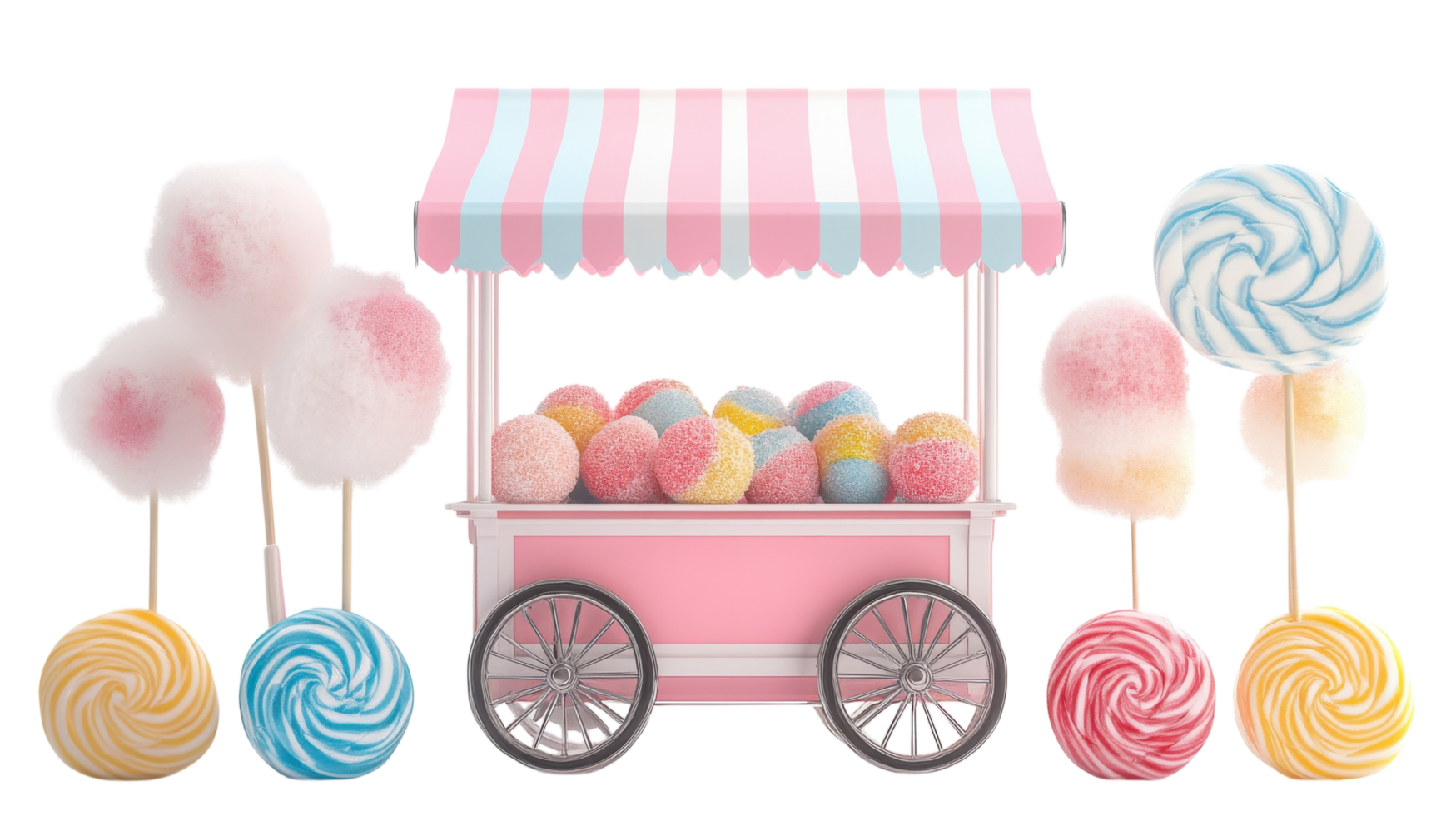 A candy cart with lollipops and candy png
