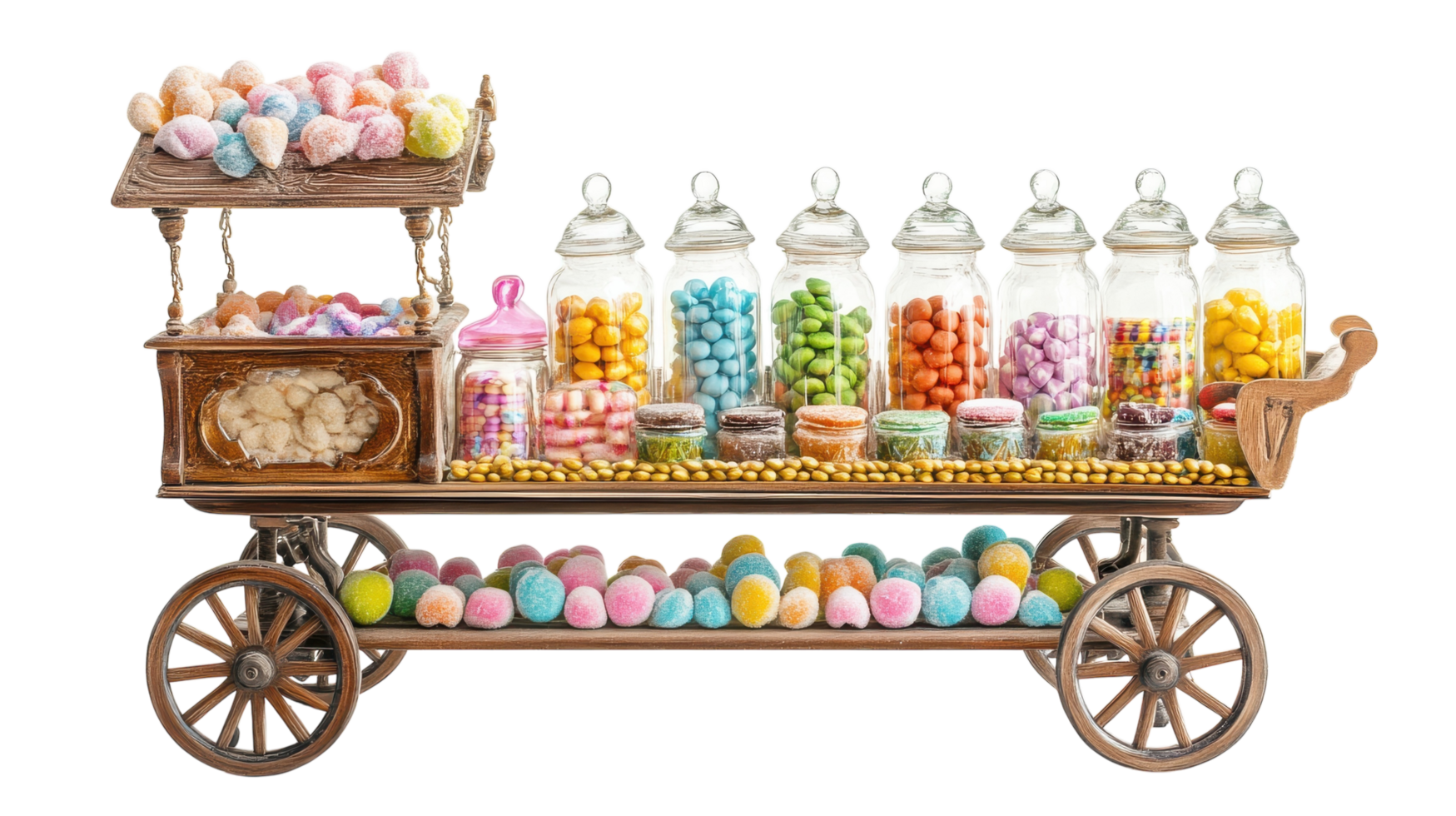 A candy cart with candy and bottles on it png