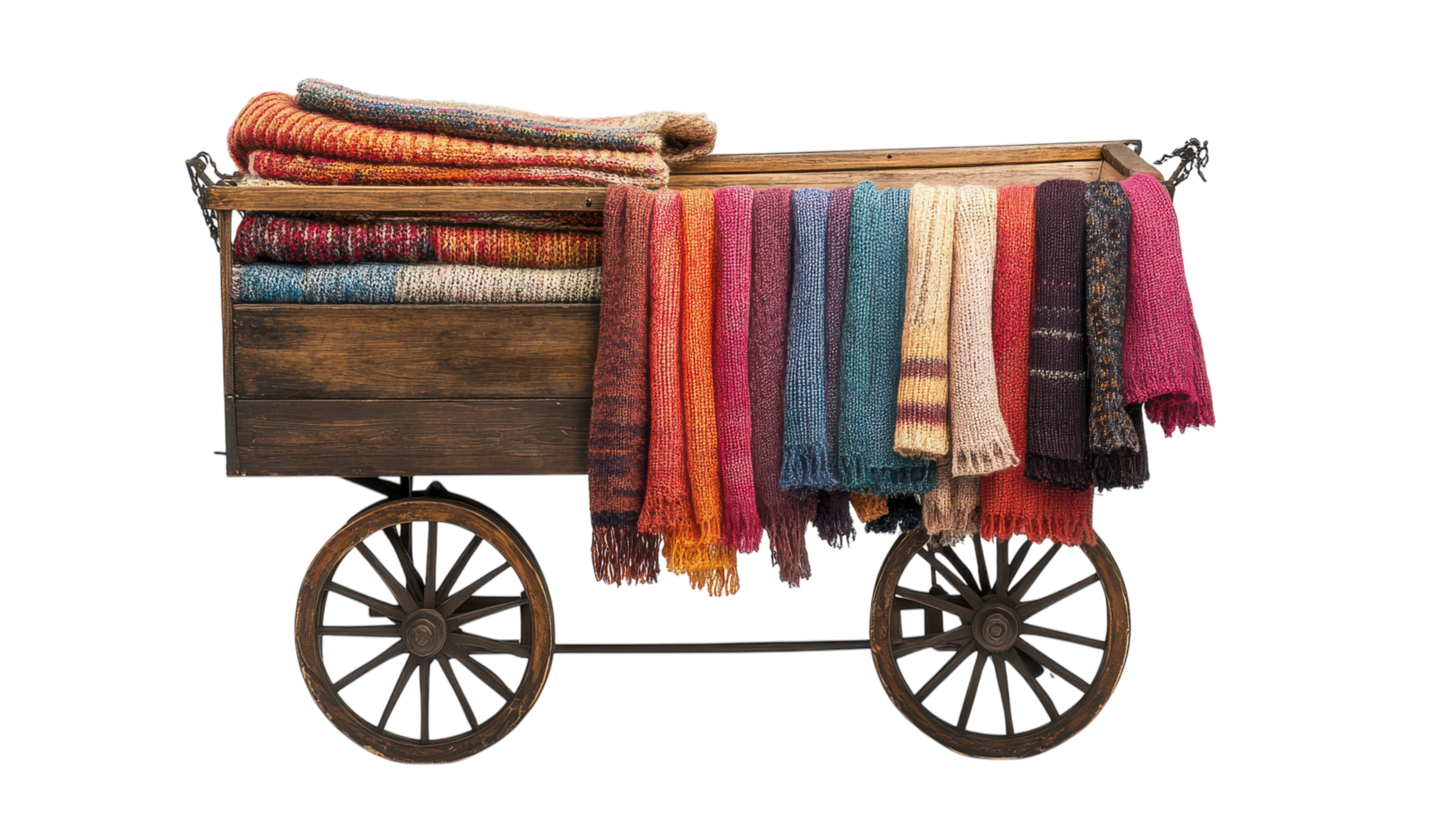 A wagon with many colorful blankets on it png