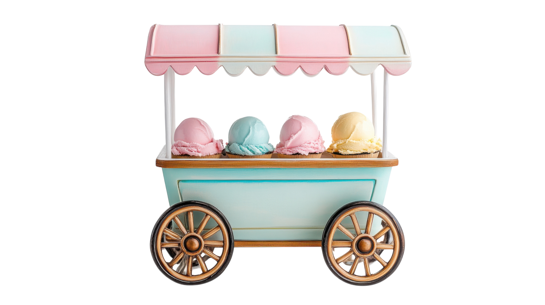 A toy ice cream cart with four ice cream cones png