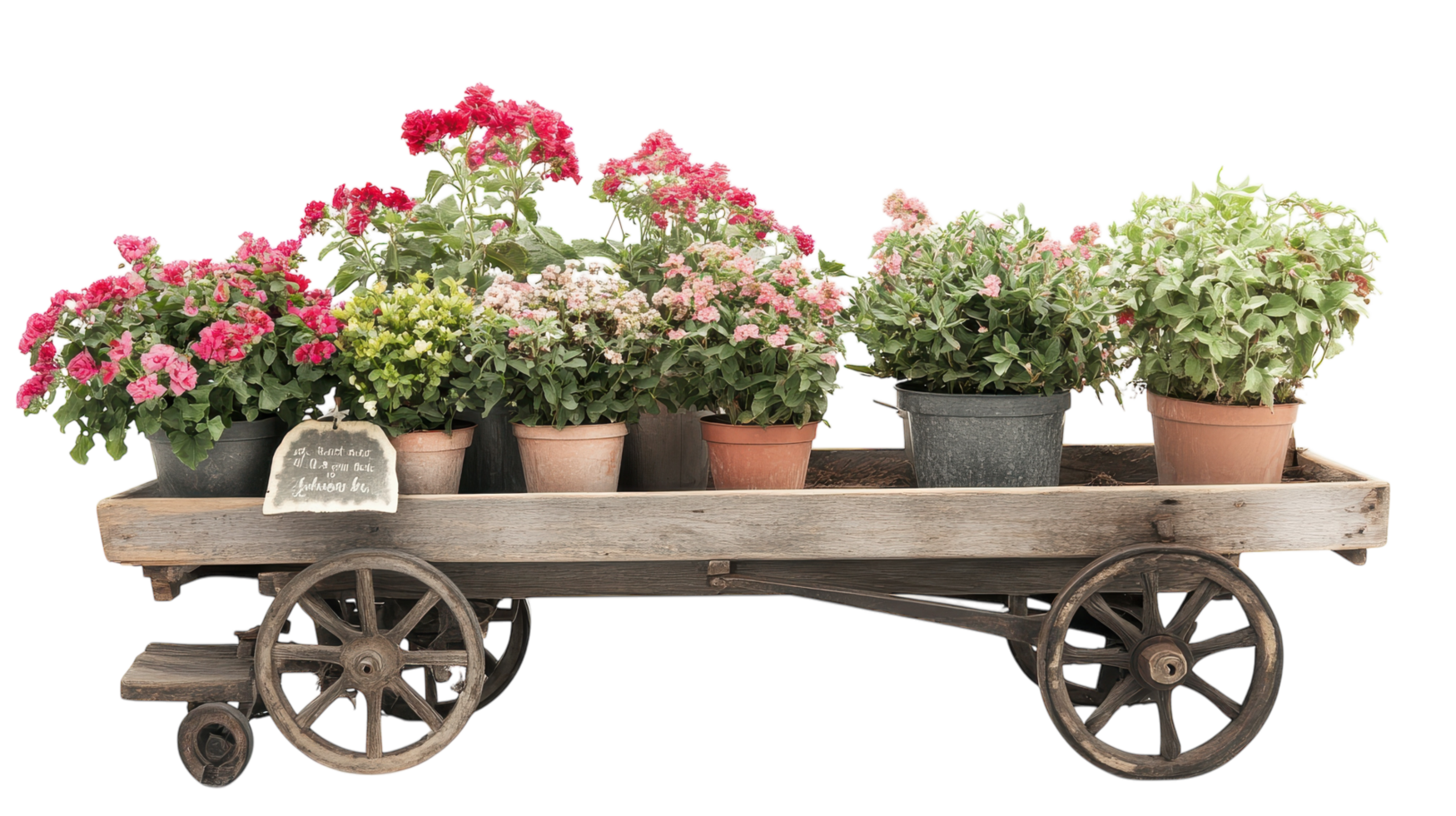 A cart with potted flowers on it png