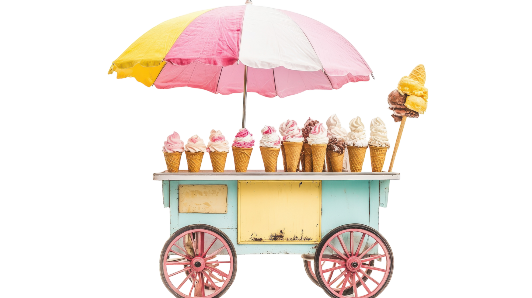 Ice cream cart with colorful umbrella png