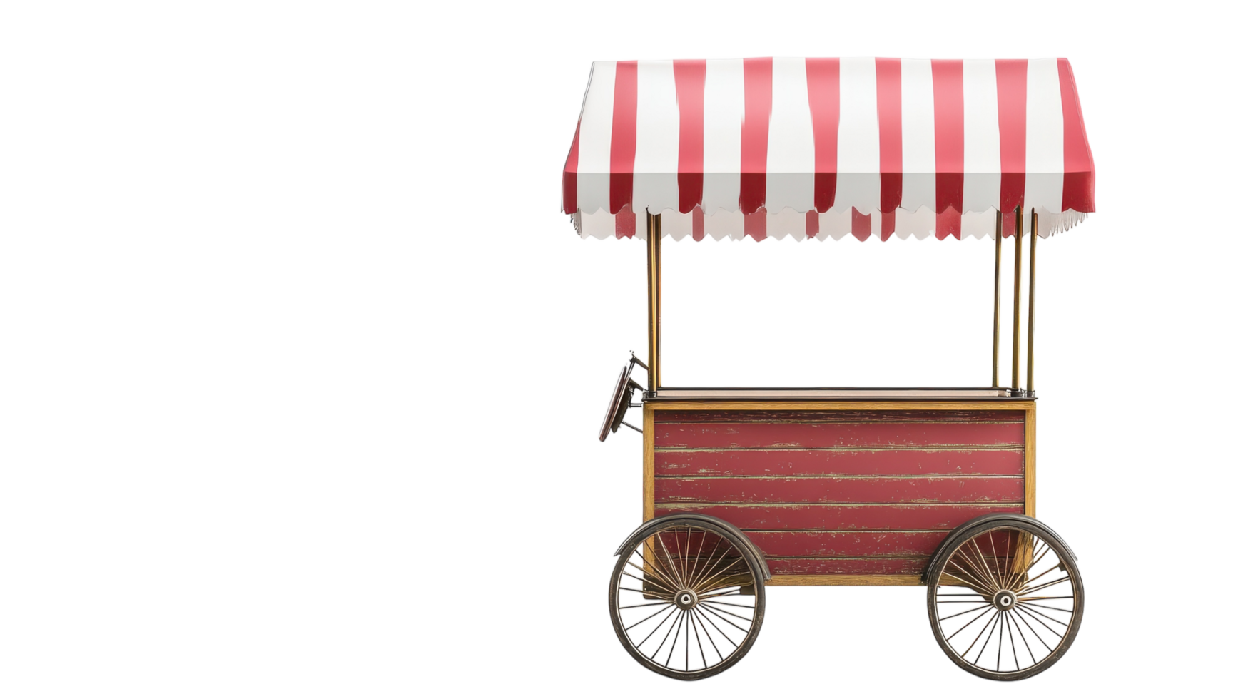 A small red and white striped cart with wheels png