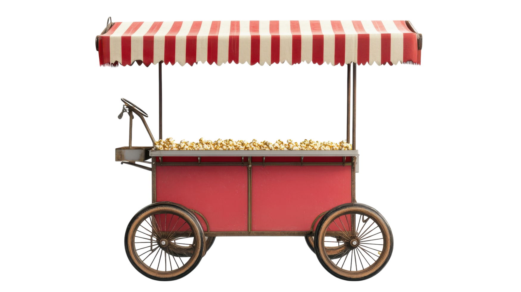 Popcorn cart with a red and white striped awning png