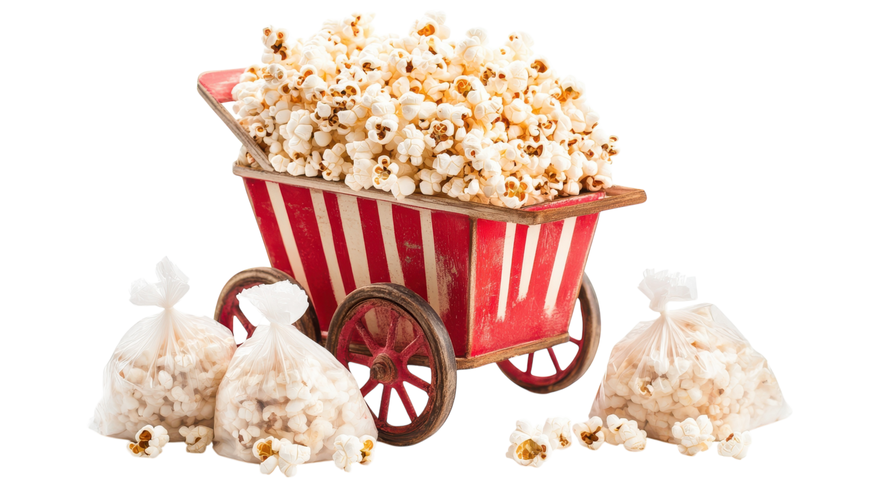 Popcorn in a red wagon with bags png