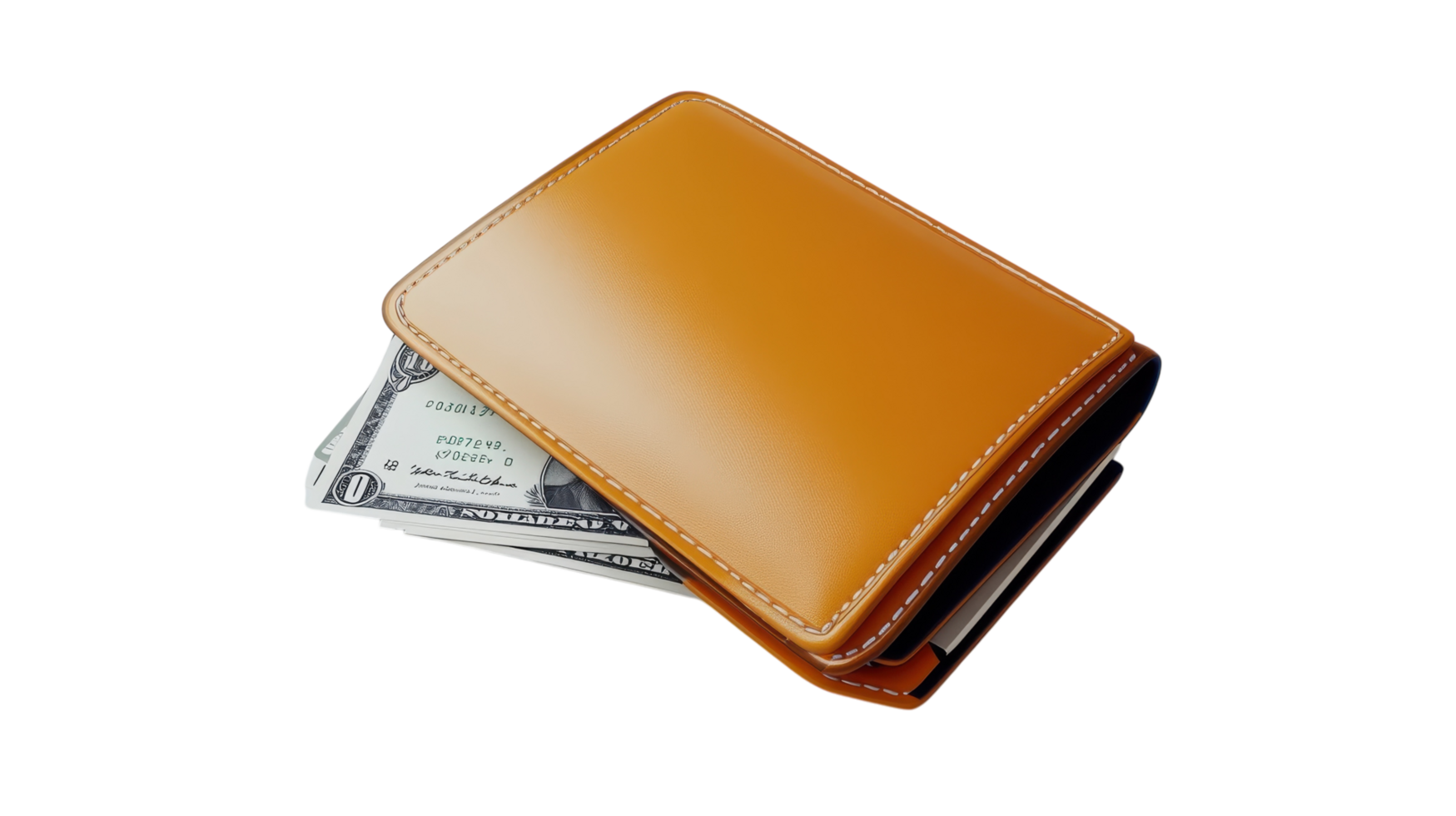 An orange wallet with money sitting on top png