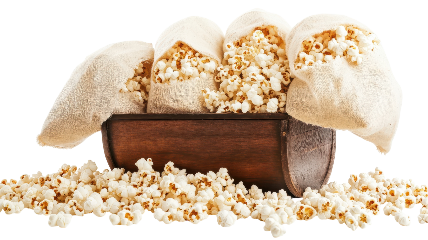 A wooden bucket filled with popcorn png