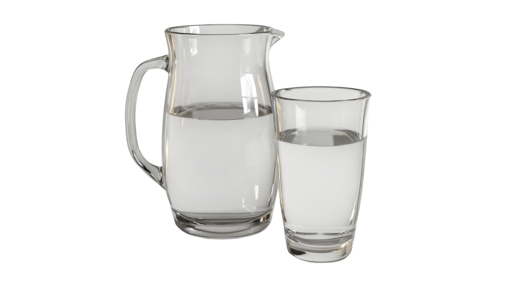 A pitcher and a glass of water on a black background png