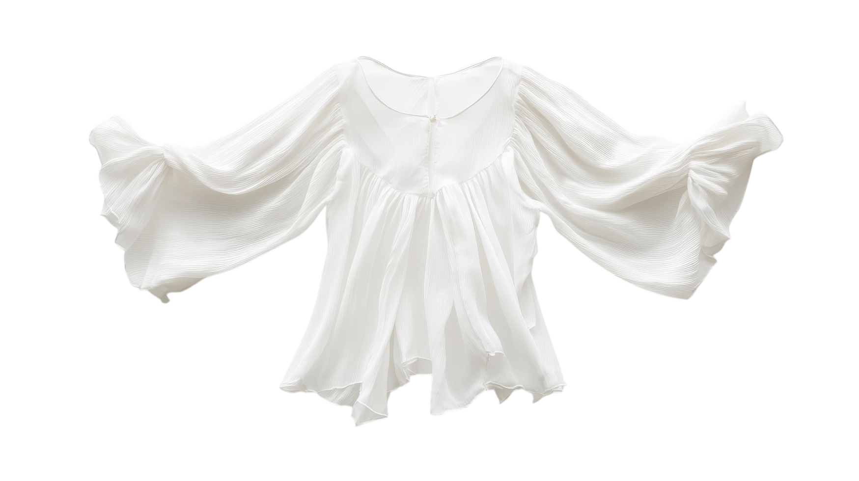 A white blouse with long sleeves and a long train png