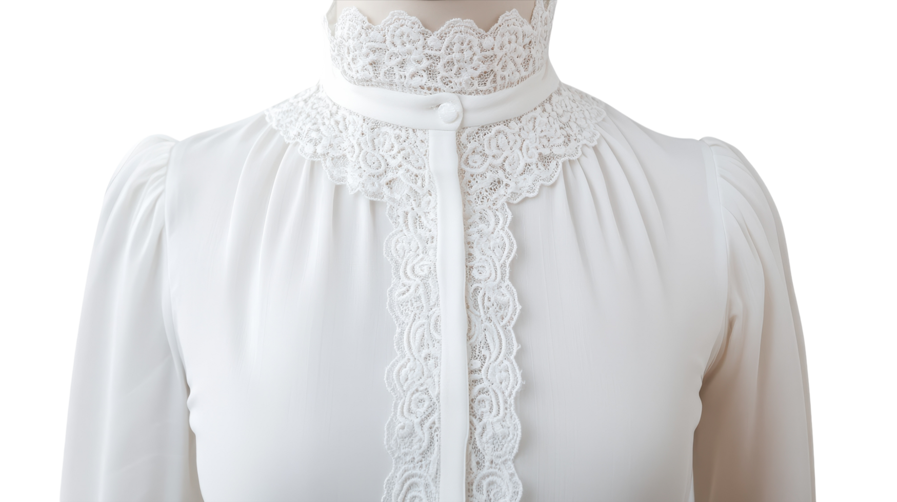 A white blouse with lace detailing on the collar png