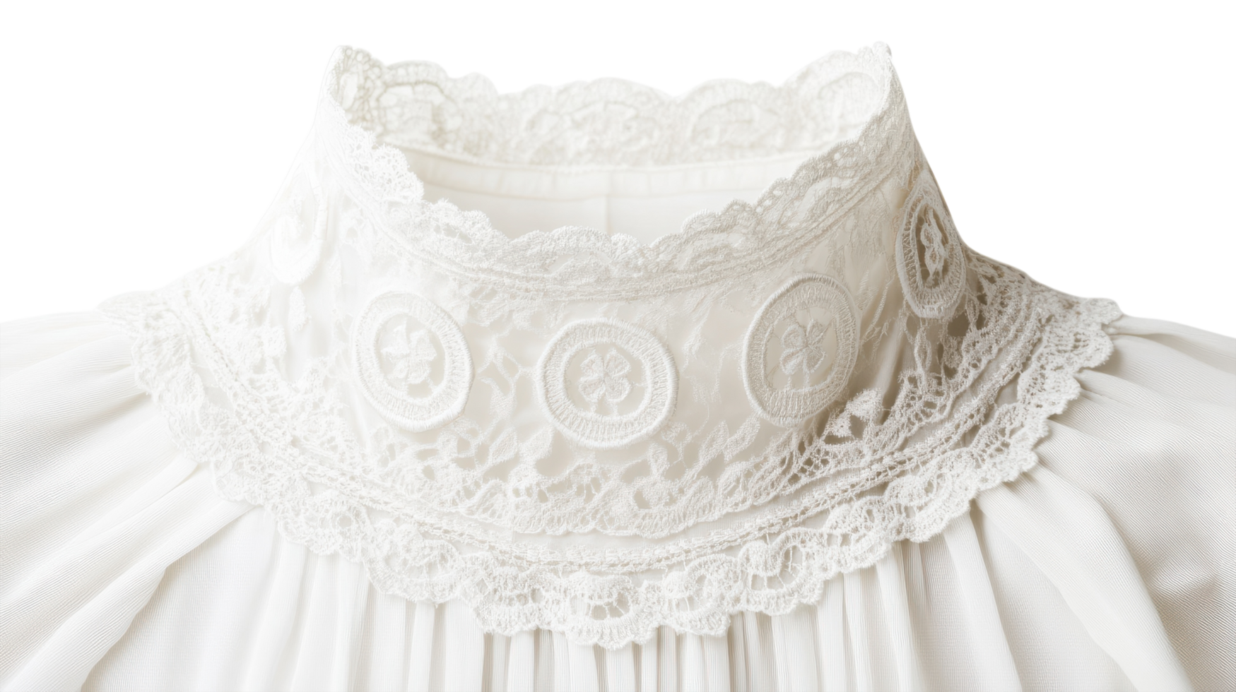A white dress with lace and a collar png