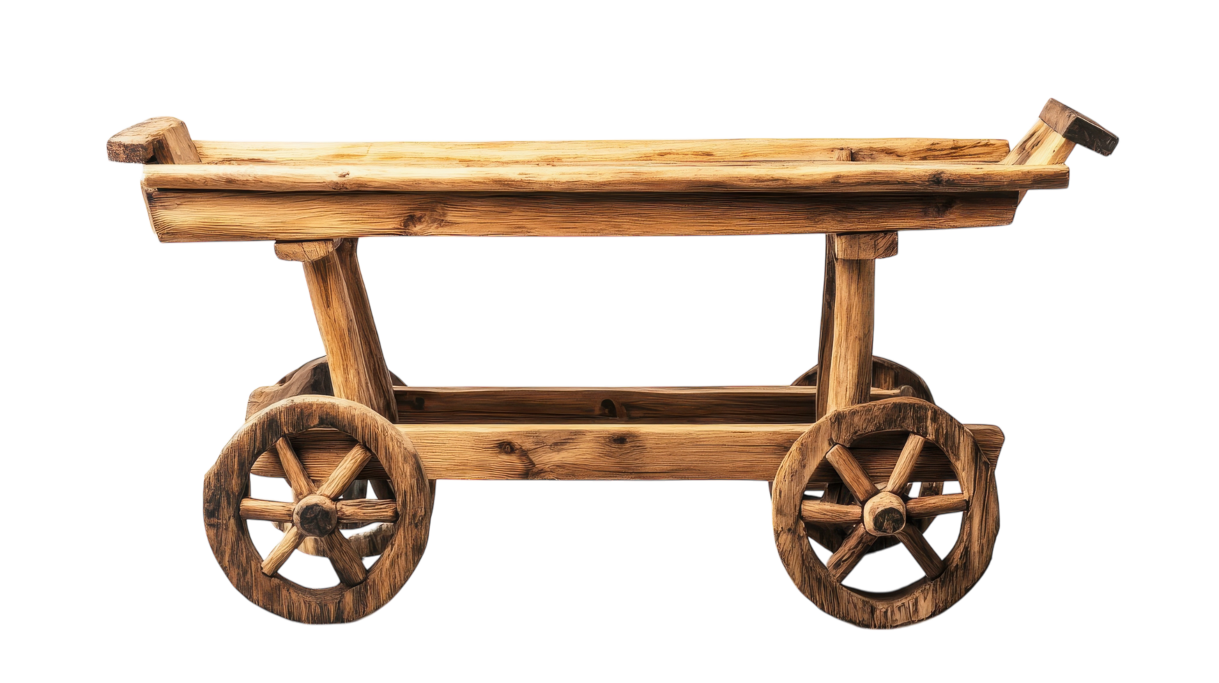 A wooden cart with wheels on a black background png