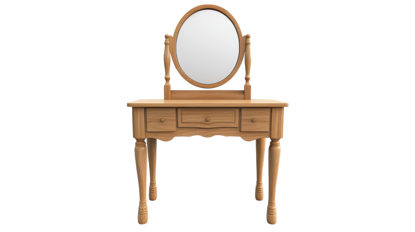 A small wooden dressing table with a mirror png