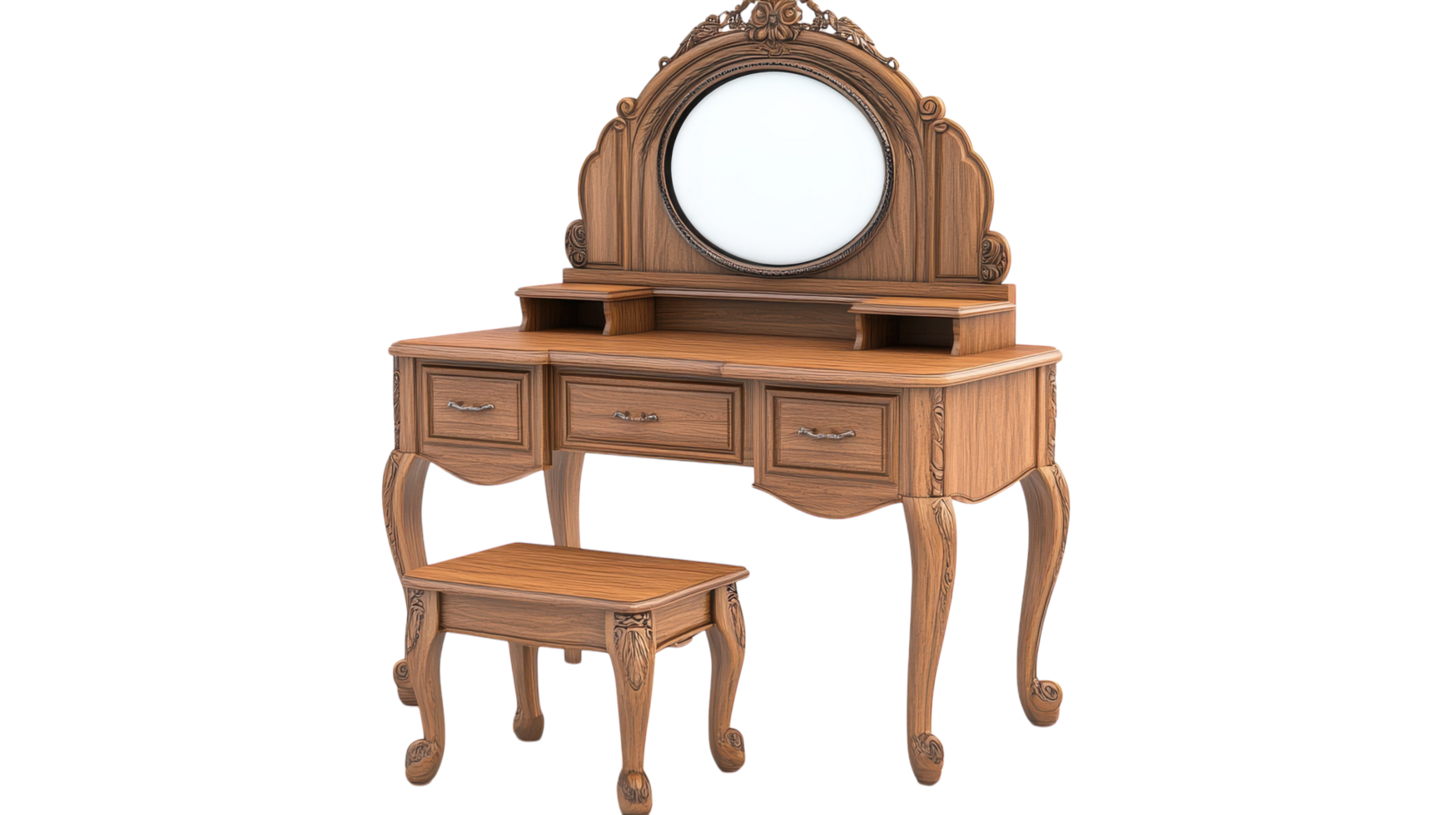 A dressing table with a mirror and stool png