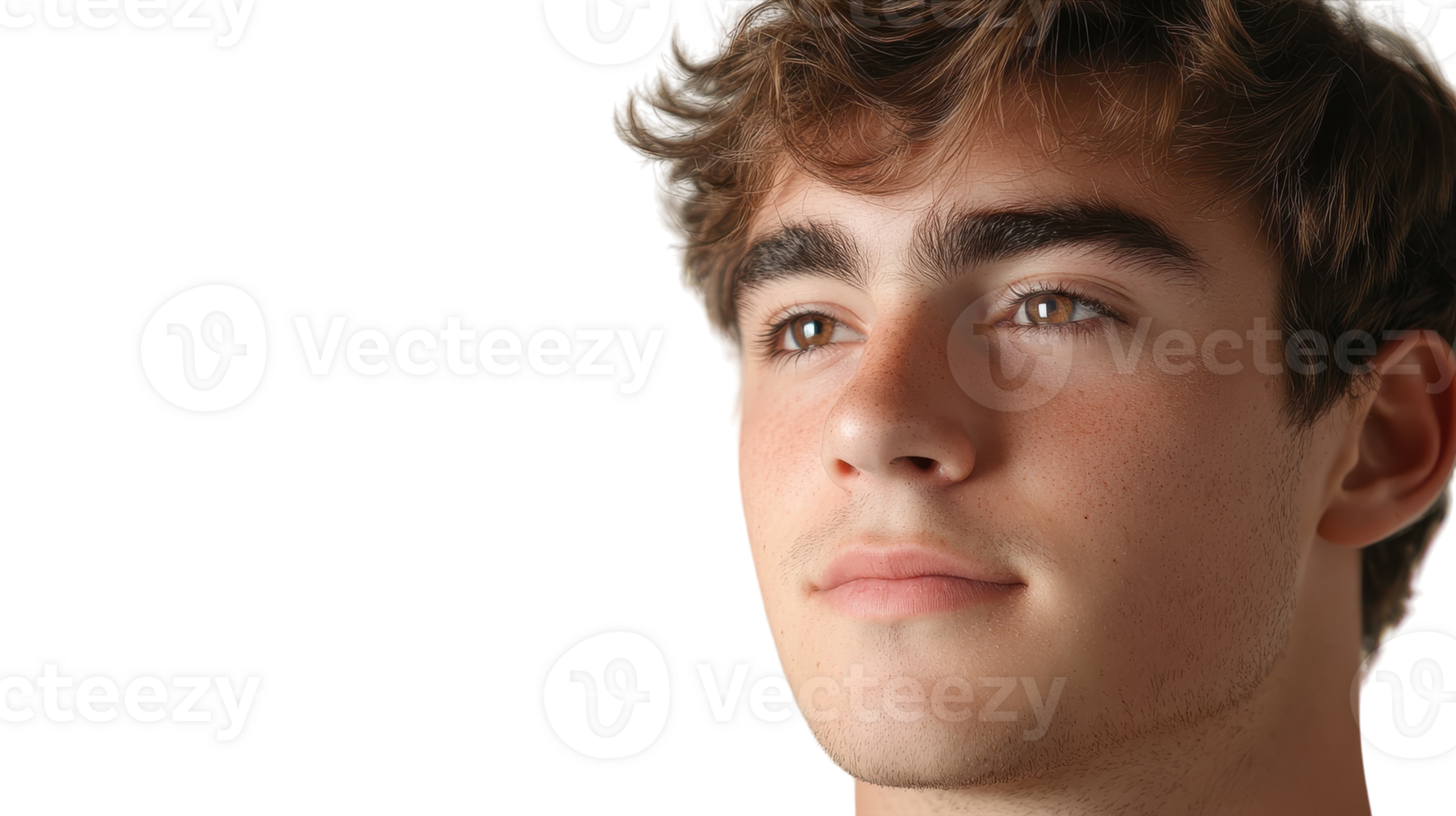A young man with curly hair looking to the side png