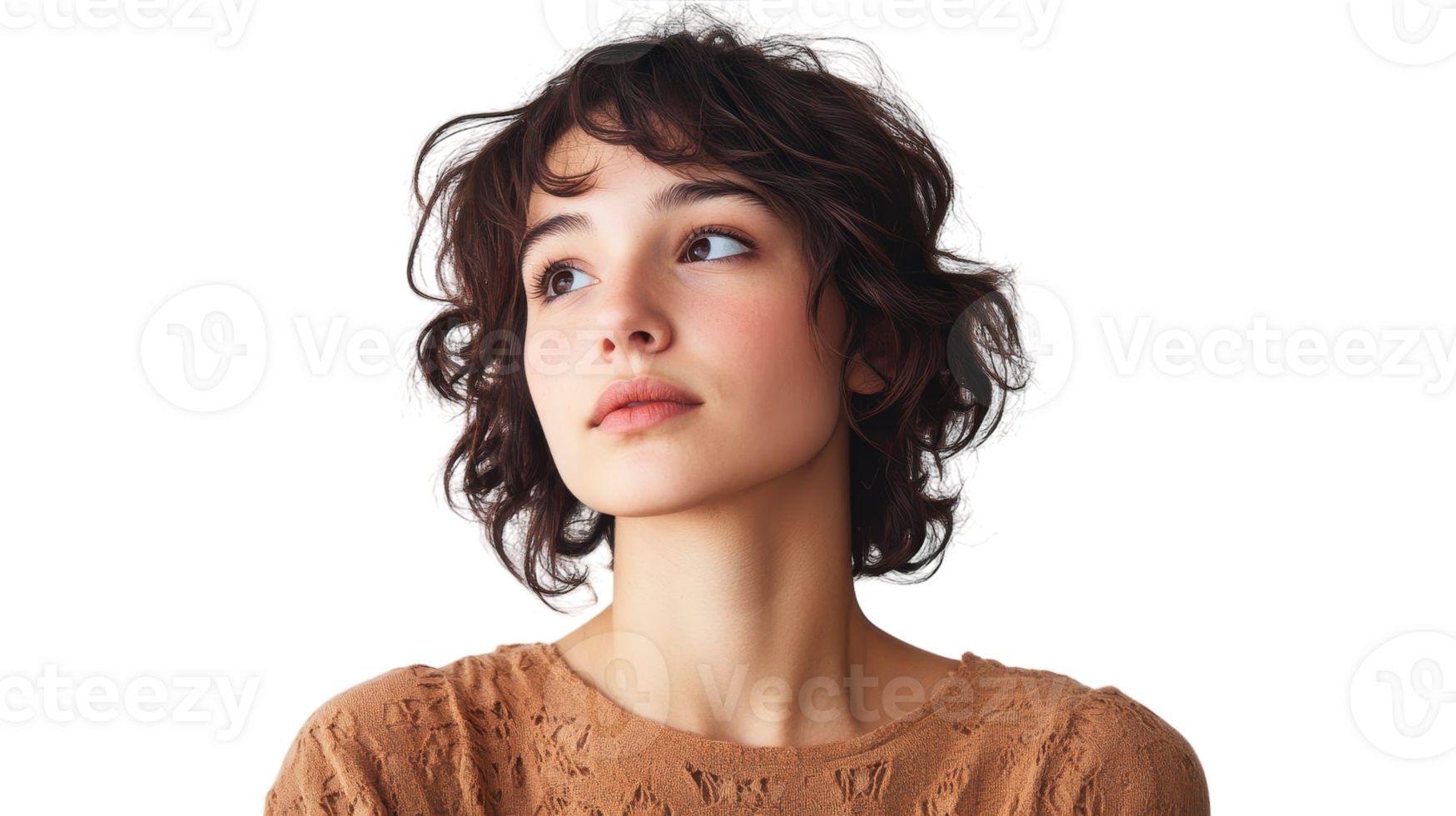 A woman with curly hair looking up png