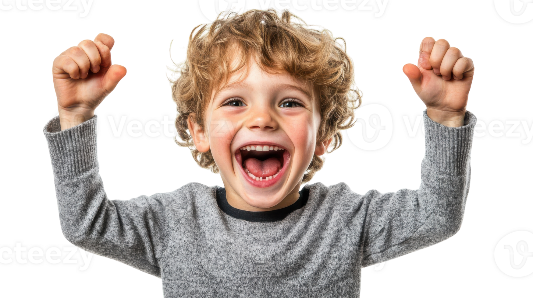 A young boy is raising his hands in the air png