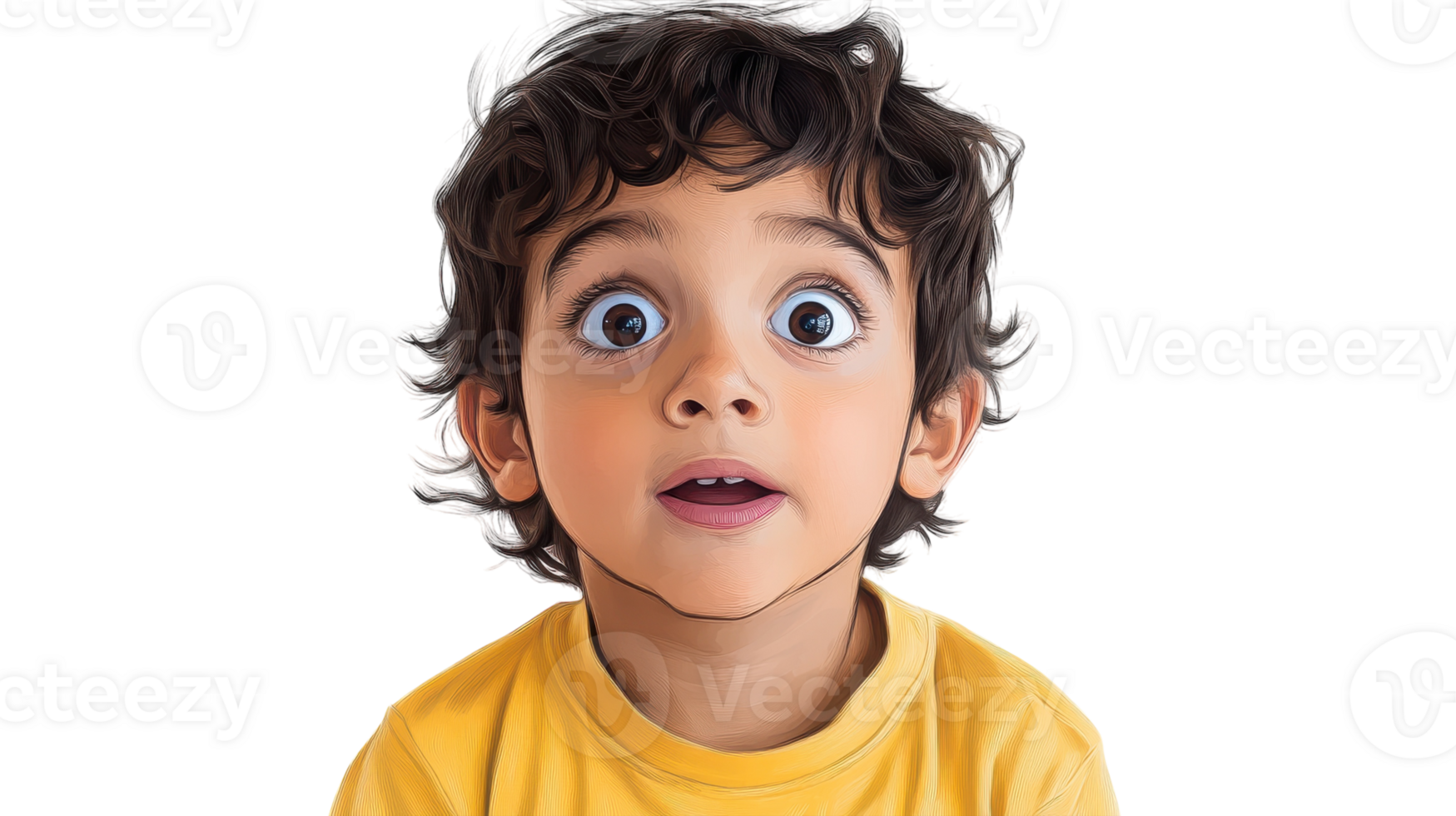 A young boy with big eyes and a yellow shirt png