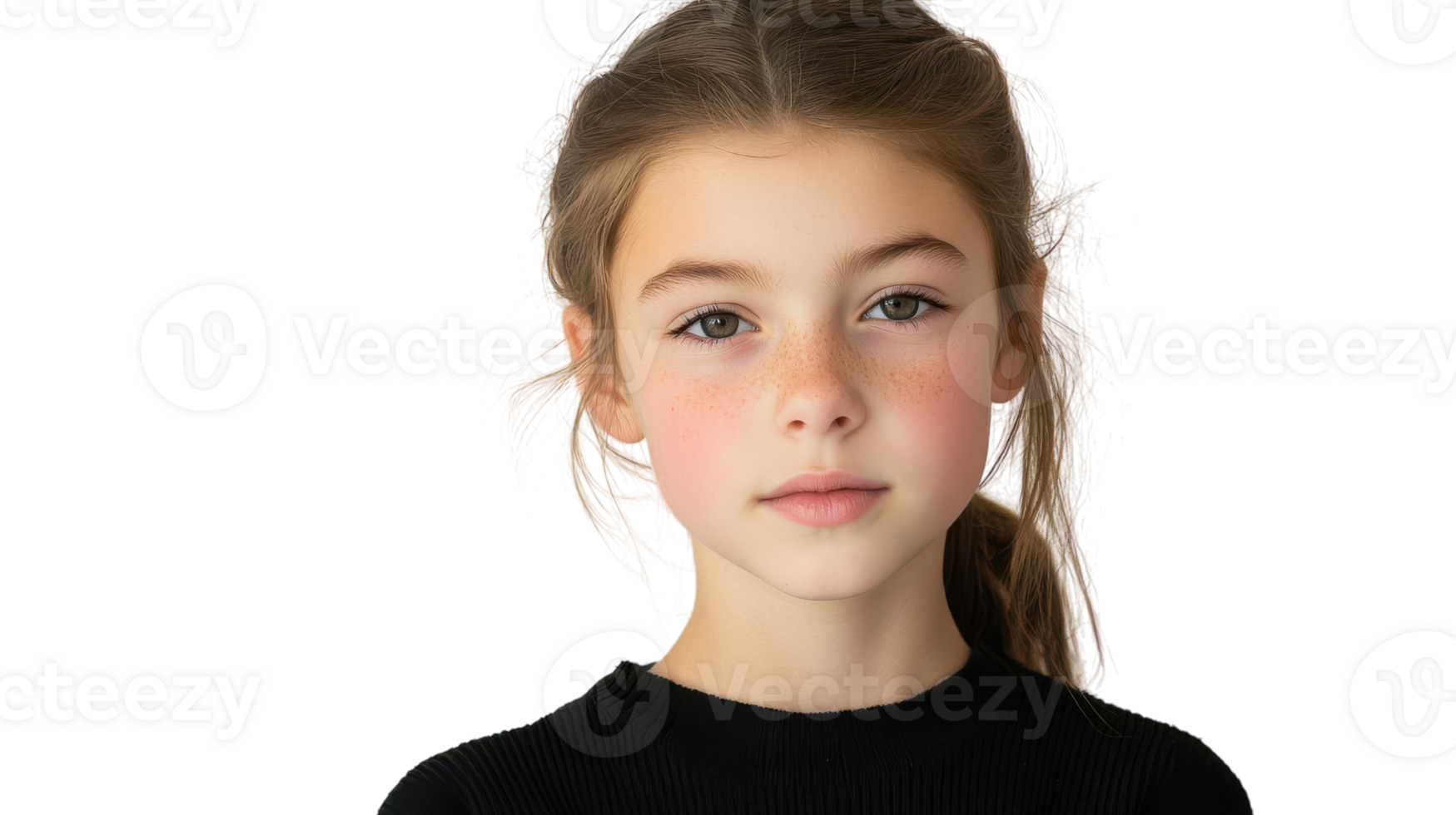 A young girl with a ponytail and a black shirt png