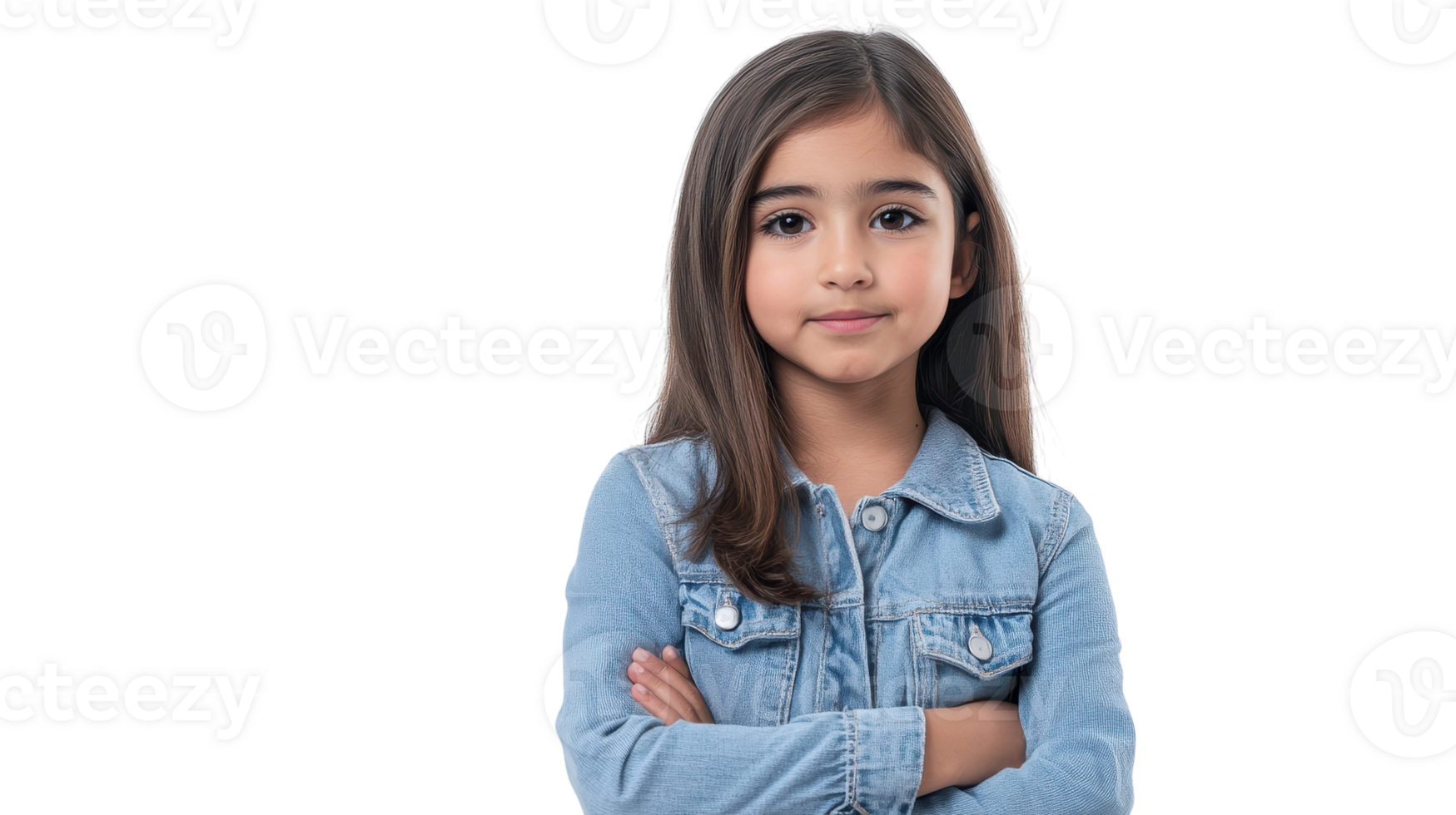 A young girl in a denim jacket png