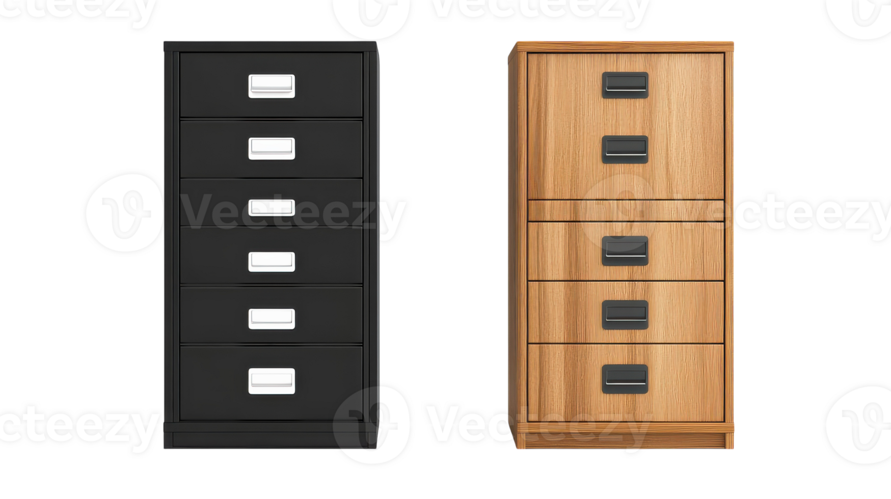 A wooden filing cabinet and a black one png