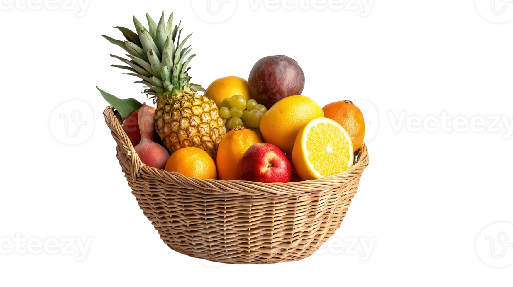 A basket filled with various fruits on a black background png