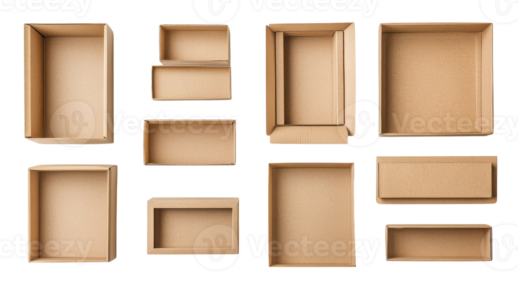 A collection of empty cardboard boxes on a black background png