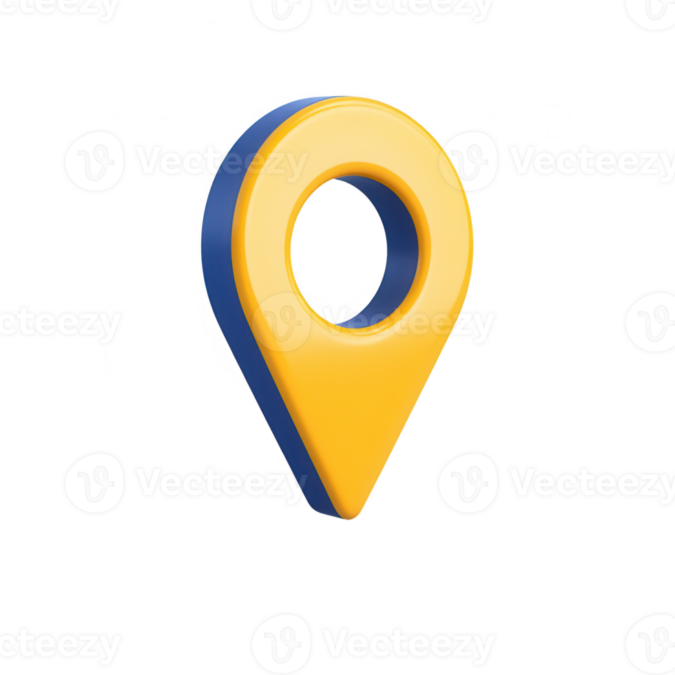 3D yellow location pin icon for navigation and mapping applications. png