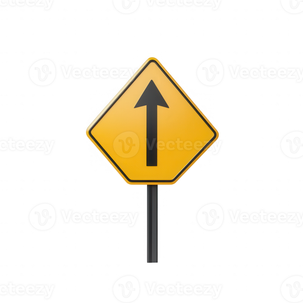 A bright yellow directional sign indicating straight ahead for drivers and pedestrians. png