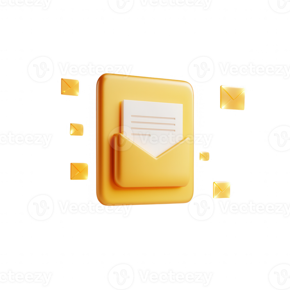 3D illustration of an envelope symbolizing digital communication and messaging. png