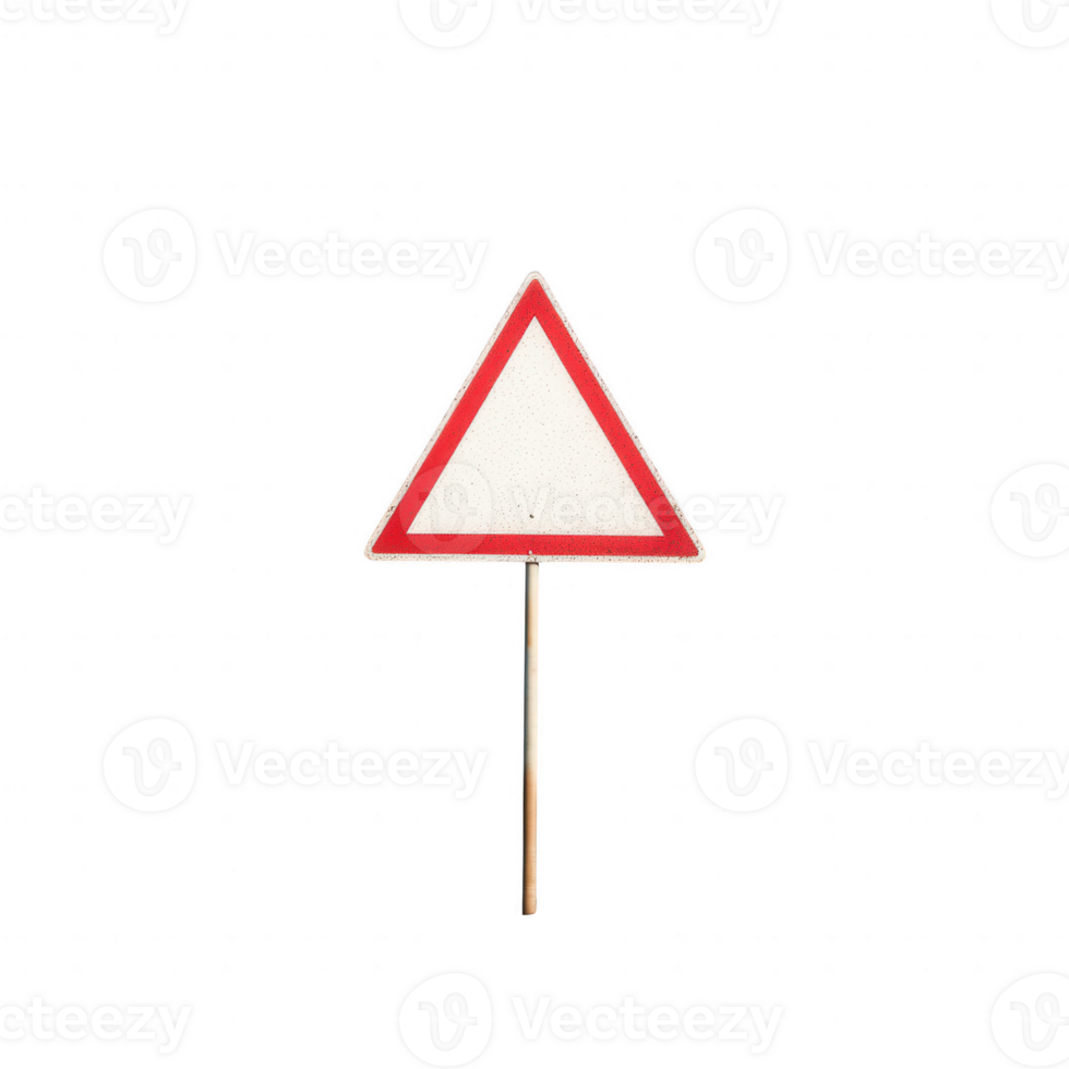 A blank triangular road sign with a red border, ideal for warning applications. png