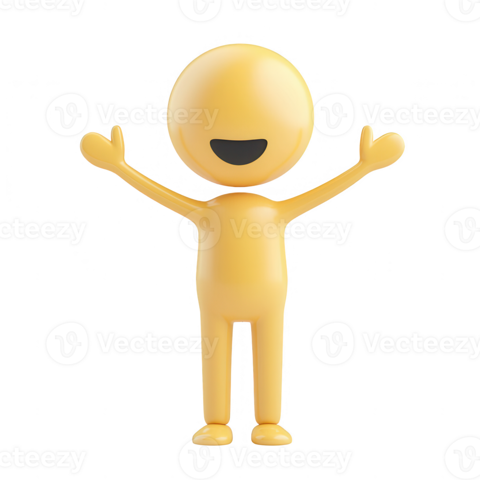 A cheerful, animated character with arms raised in excitement and happiness. png