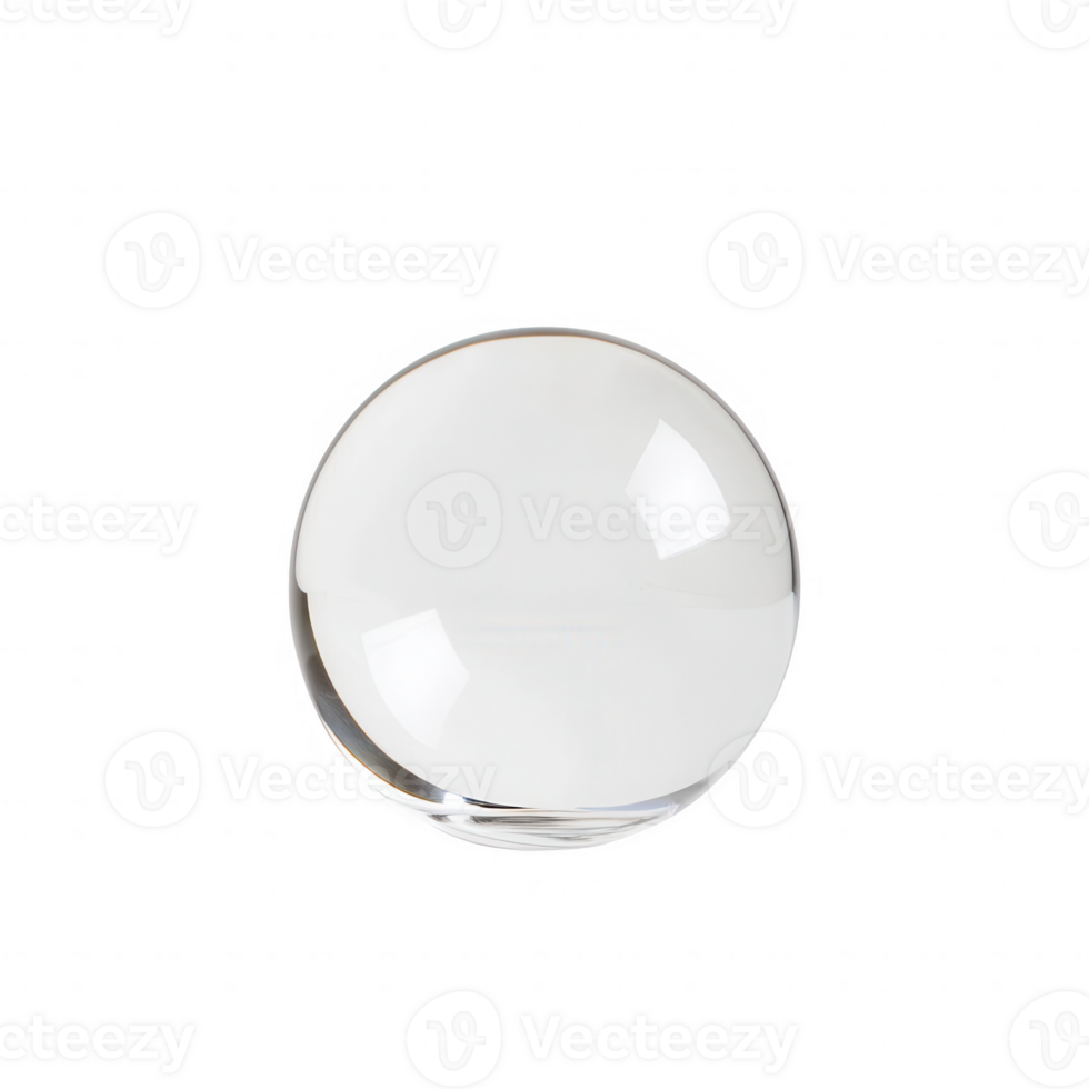 A clear glass orb reflecting light and creating optical illusions. png