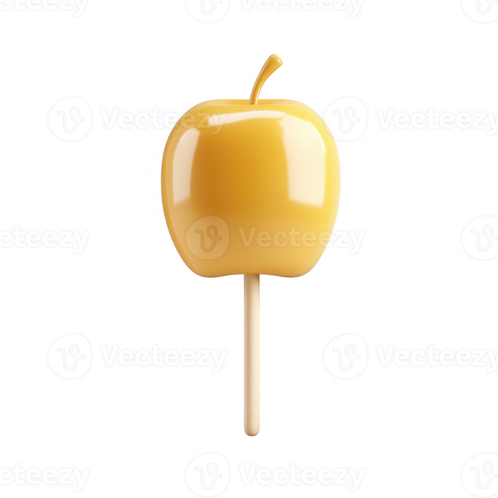 A glossy caramel apple on a stick, perfect for autumn festivities and sweet indulgence. png
