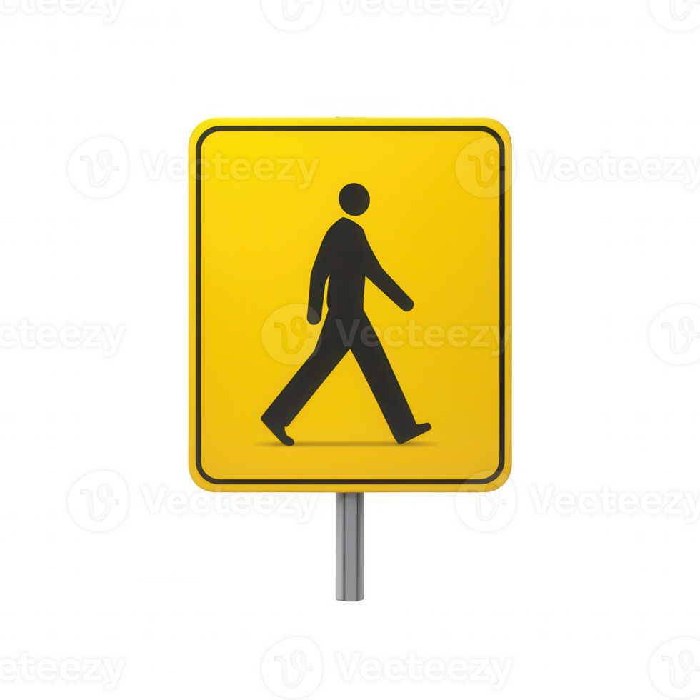 A pedestrian traffic sign on a bright yellow background indicating walk zone. png