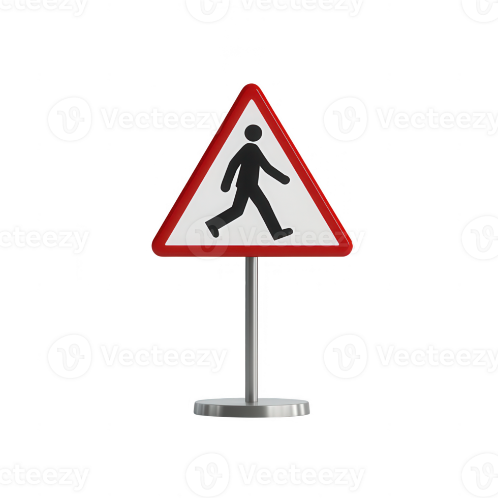 A pedestrian warning sign indicating a walking zone for safety on the road. png