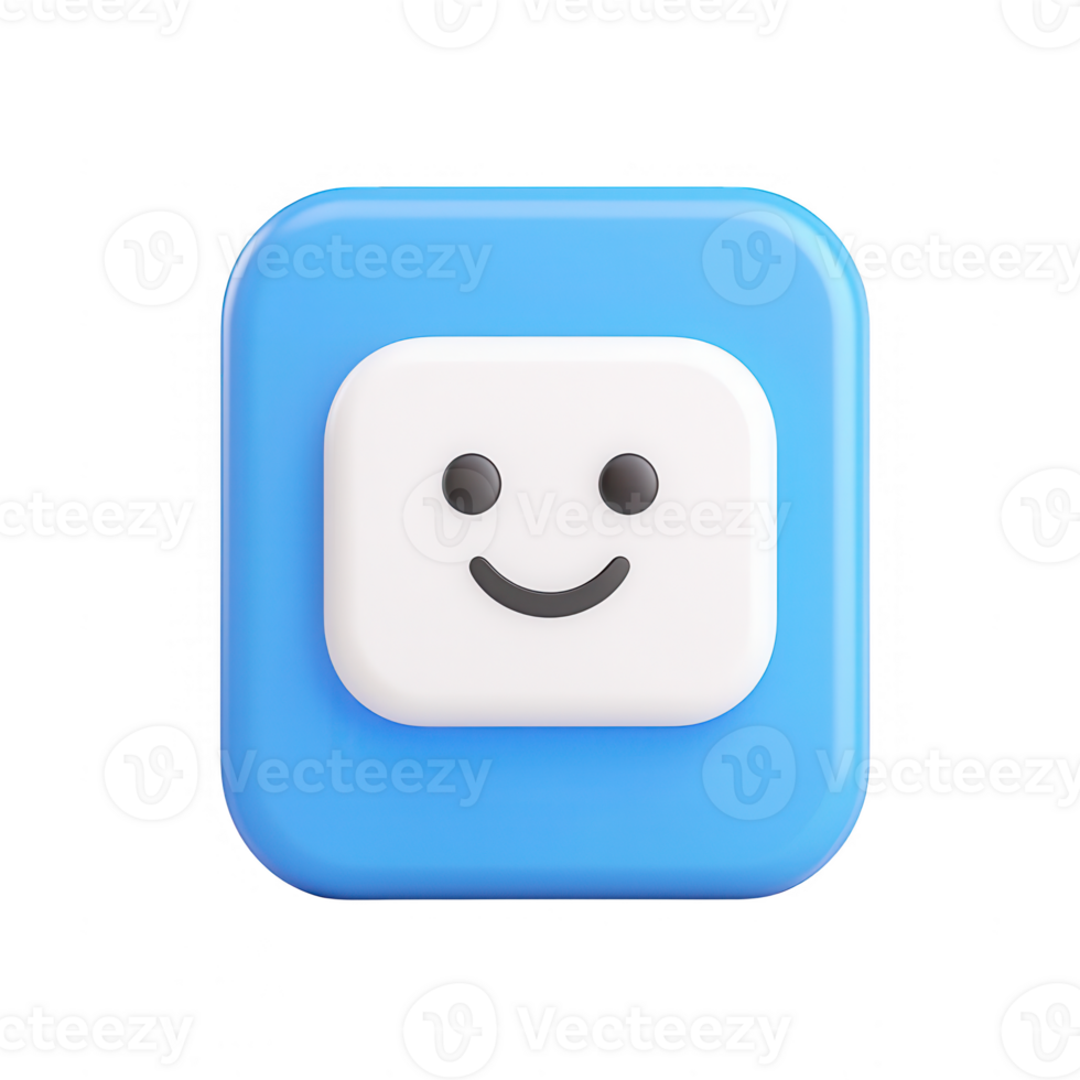 A friendly smiley face icon set against a blue background, conveying positivity. png
