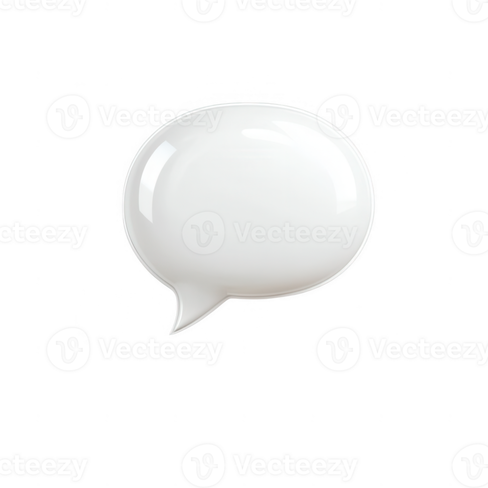 A glossy white speech bubble symbolizing communication and conversation. png
